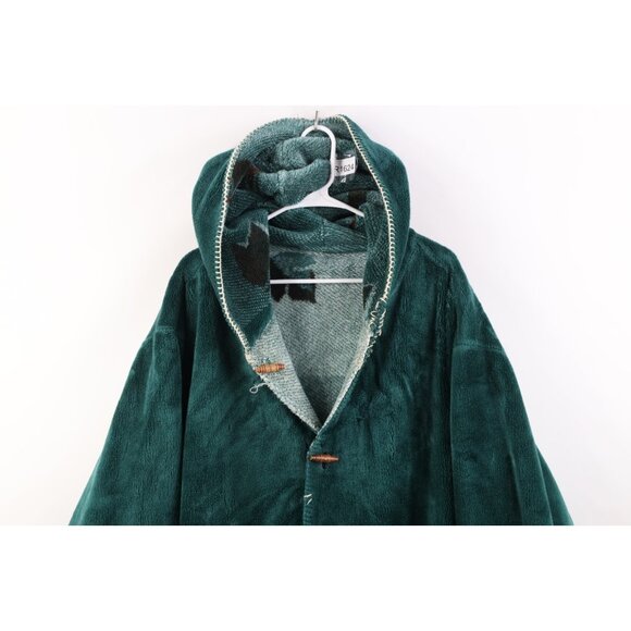 Vtg 90s Womens XL Distressed Reversible Leaf Acorn All Over Print Fleece Jacket - Picture 14 of 16